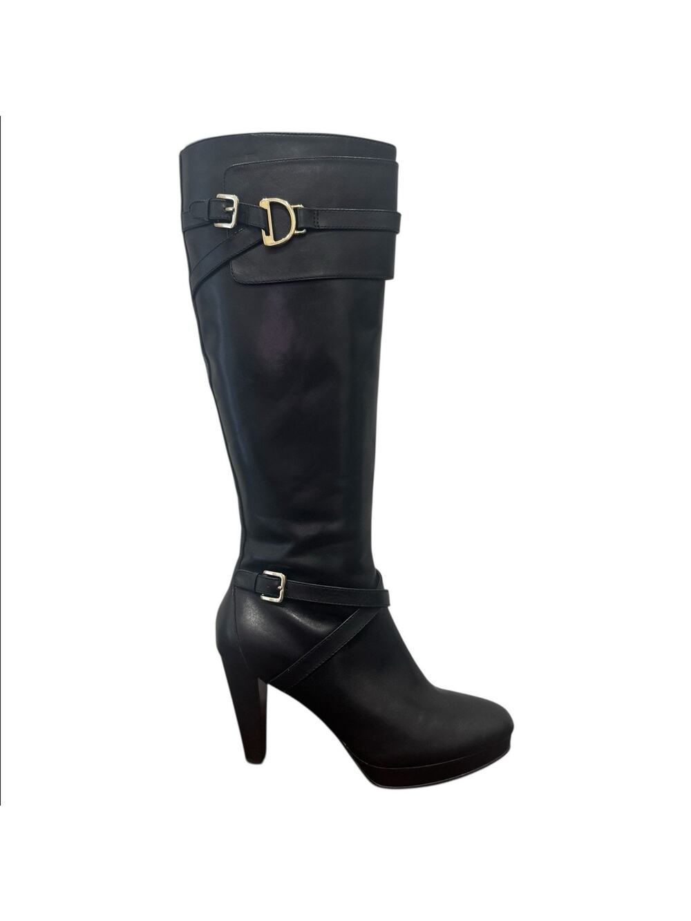 Cole Haan Poppy Bit Boots Leather Riding Tall Heeled Black Size 7.5 Classic